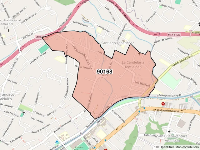 Mapa del código postal 90168, Totolac, Tlaxcala