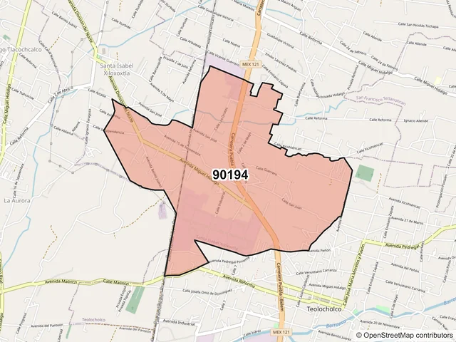 Mapa del código postal 90194, Santa Isabel Xiloxoxtla, Tlaxcala