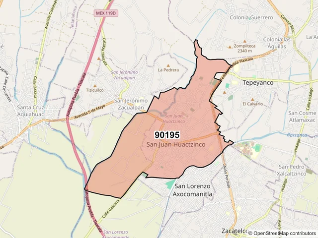 Mapa del código postal 90195, San Juan Huactzinco, Tlaxcala