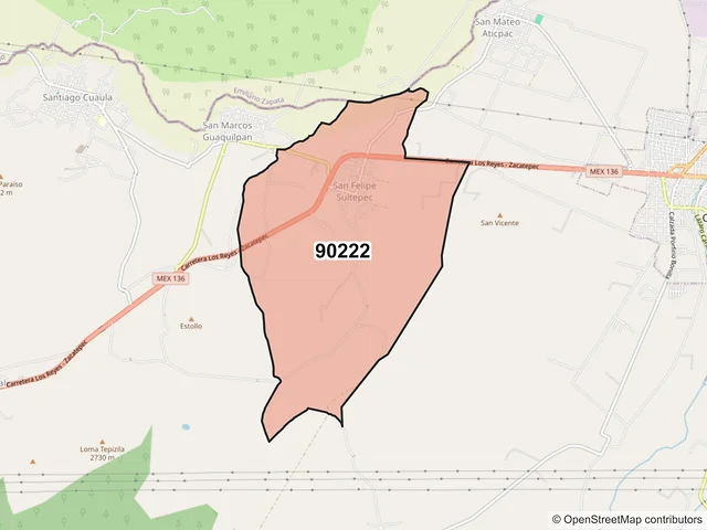 Mapa del código postal 90222, Calpulalpan, Tlaxcala
