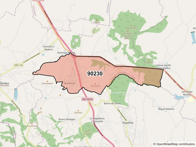 Mapa del código postal 90230, Sanctórum de Lázaro Cárdenas, Tlaxcala