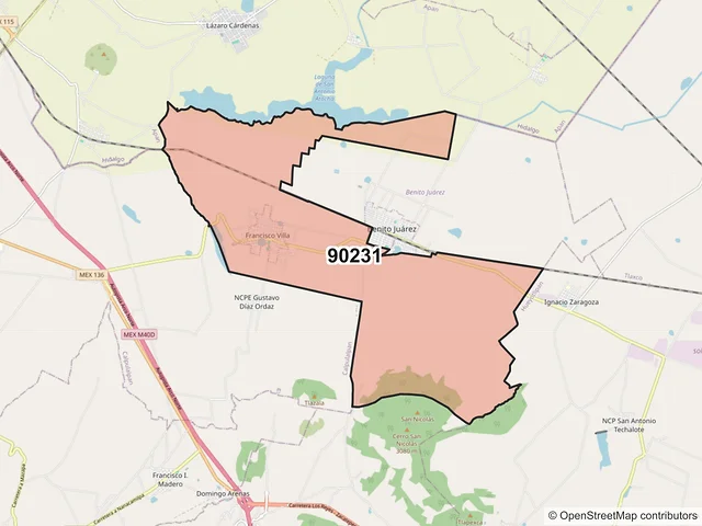 Mapa del código postal 90231, Sanctórum de Lázaro Cárdenas, Tlaxcala