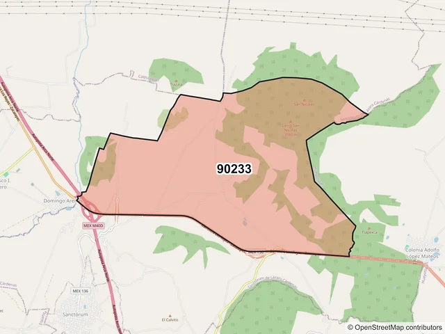 Mapa del código postal 90233, Sanctórum de Lázaro Cárdenas, Tlaxcala
