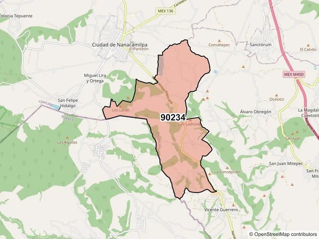 Mapa del código postal 90234, Sanctórum de Lázaro Cárdenas, Tlaxcala