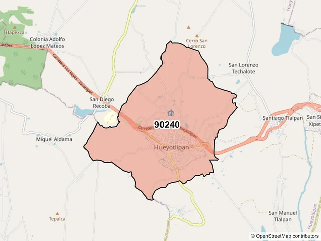 Mapa del código postal 90240, Hueyotlipan, Tlaxcala