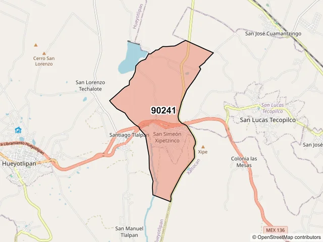 Mapa del código postal 90241, Hueyotlipan, Tlaxcala