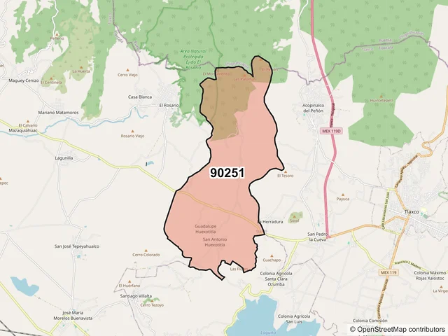 Mapa del código postal 90251, Tlaxco, Tlaxcala