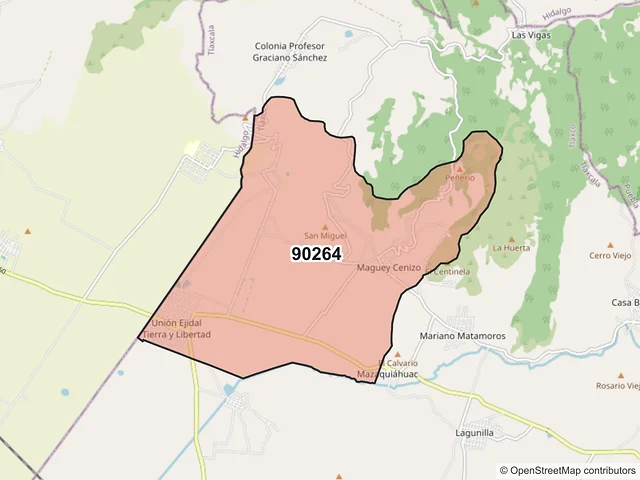 Mapa del código postal 90264, Tlaxco, Tlaxcala
