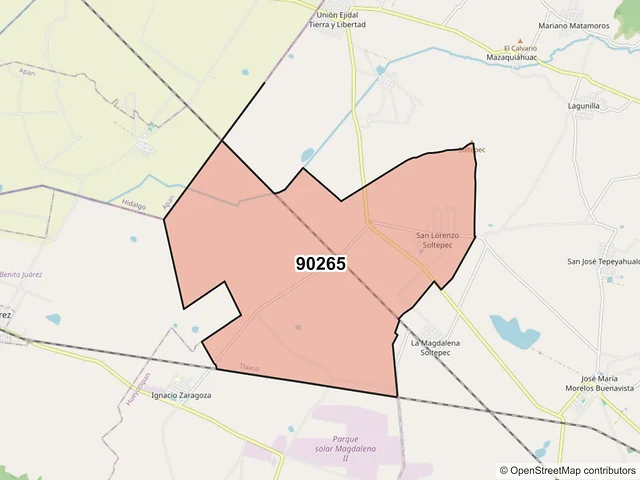 Mapa del código postal 90265, Tlaxco, Tlaxcala