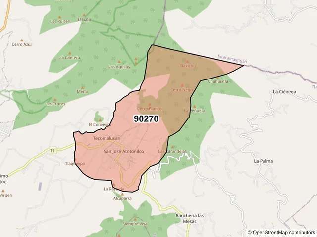 Mapa del código postal 90270, Tlaxco, Tlaxcala