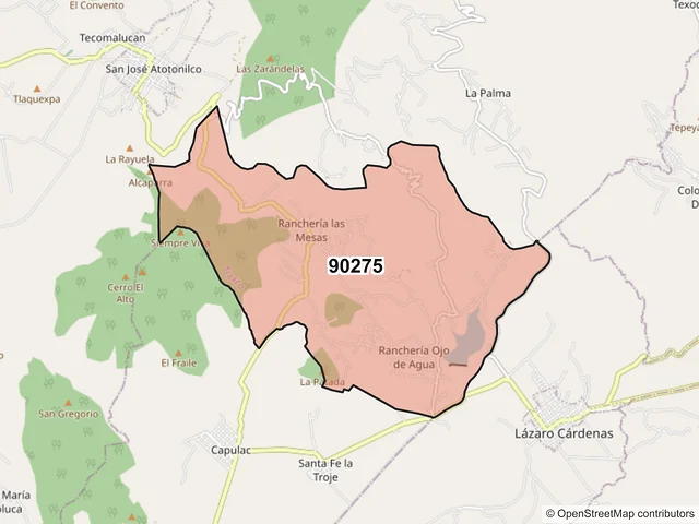 Mapa del código postal 90275, Tlaxco, Tlaxcala