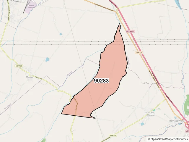 Mapa del código postal 90283, Nanacamilpa de Mariano Arista, Tlaxcala