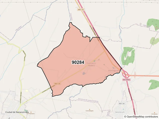 Mapa del código postal 90284, Nanacamilpa de Mariano Arista, Tlaxcala