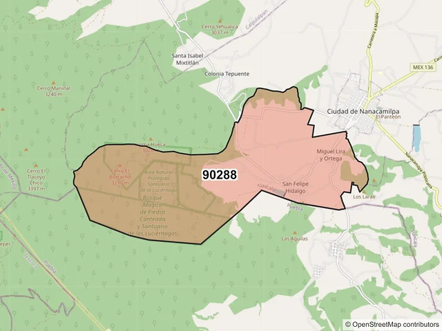Mapa del código postal 90288, Nanacamilpa de Mariano Arista, Tlaxcala