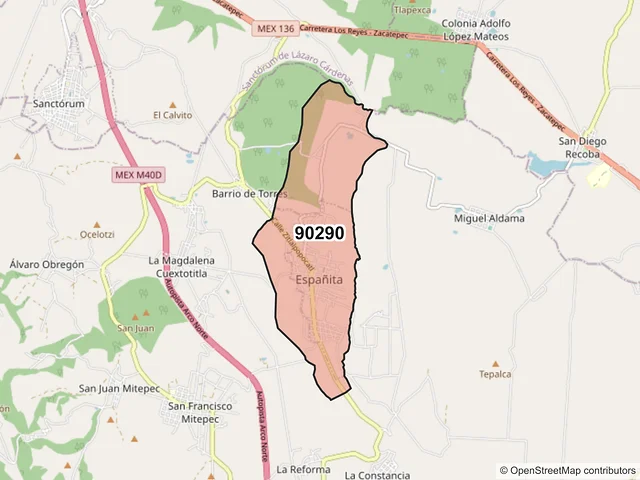 Mapa del código postal 90290, Españita, Tlaxcala