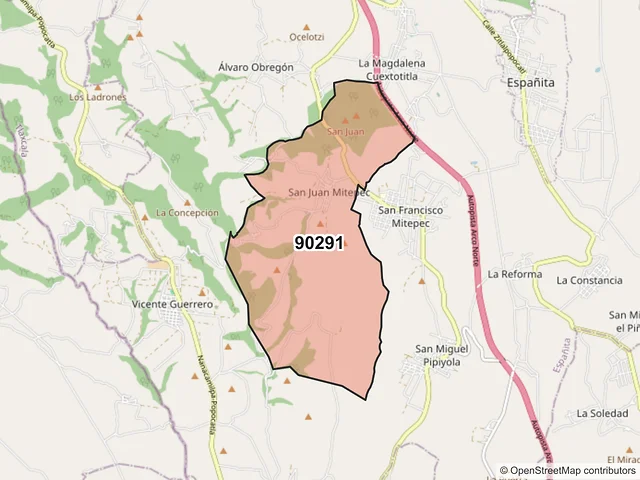 Mapa del código postal 90291, Españita, Tlaxcala