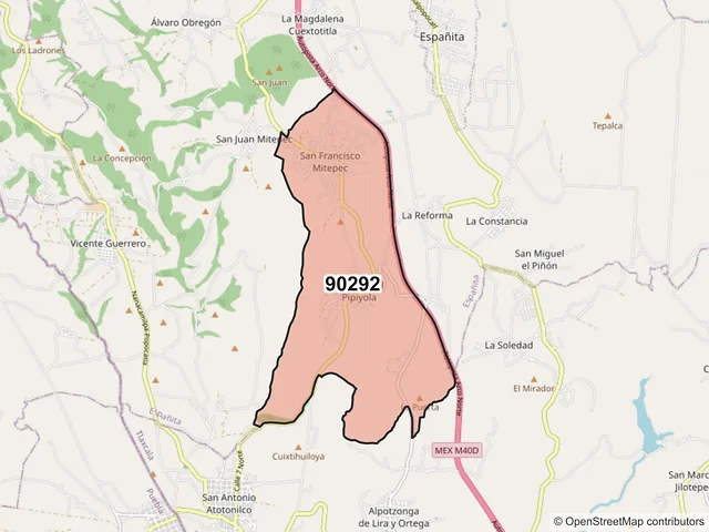 Mapa del código postal 90292, Españita, Tlaxcala