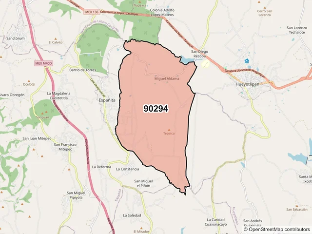 Mapa del código postal 90294, Españita, Tlaxcala
