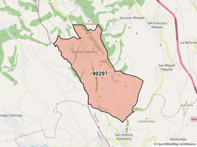 Mapa del código postal 90297, Españita, Tlaxcala