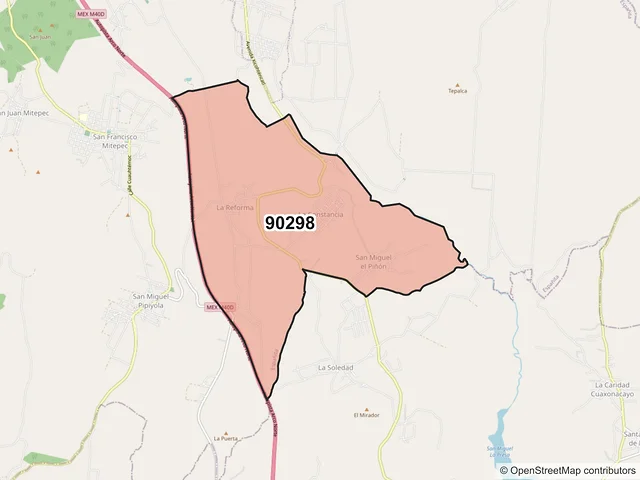 Mapa del código postal 90298, Españita, Tlaxcala