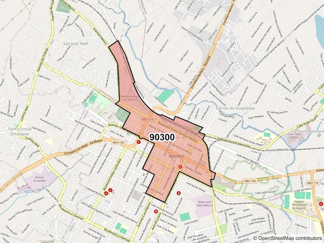 Mapa del código postal 90300, Apizaco, Tlaxcala