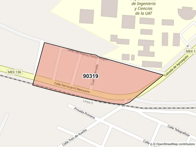Mapa del código postal 90319, Apizaco, Tlaxcala