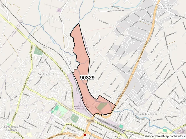 Mapa del código postal 90329, Apizaco, Tlaxcala