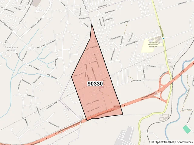 Mapa del código postal 90330, Apizaco, Tlaxcala
