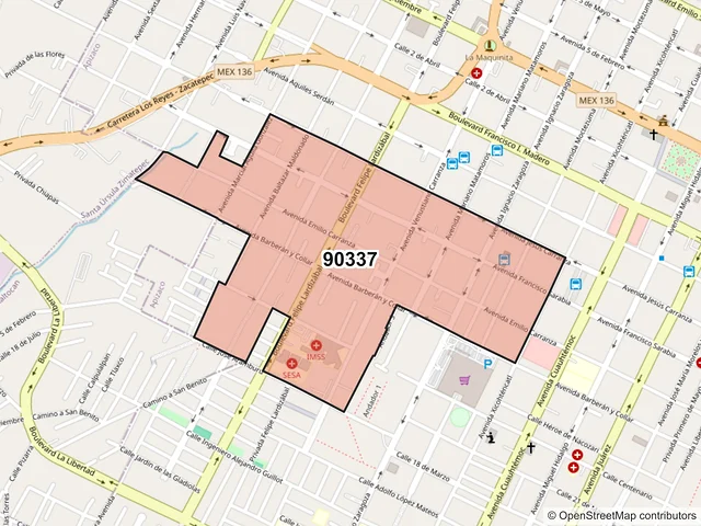 Mapa del código postal 90337, Apizaco, Tlaxcala