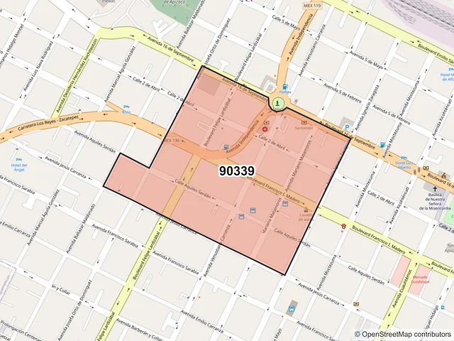 Mapa del código postal 90339, Apizaco, Tlaxcala