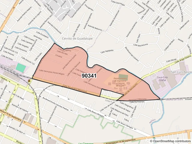 Mapa del código postal 90341, Apizaco, Tlaxcala