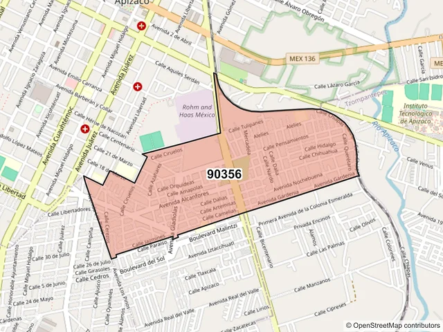 Mapa del código postal 90356, Apizaco, Tlaxcala