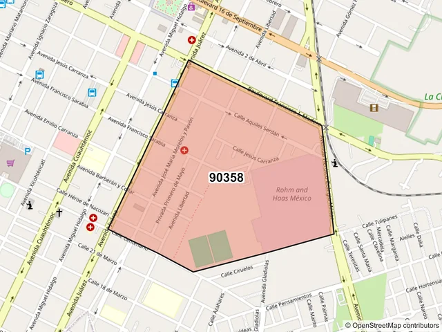 Mapa del código postal 90358, Apizaco, Tlaxcala
