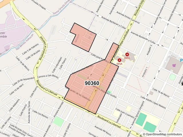 Mapa del código postal 90360, Apizaco, Tlaxcala