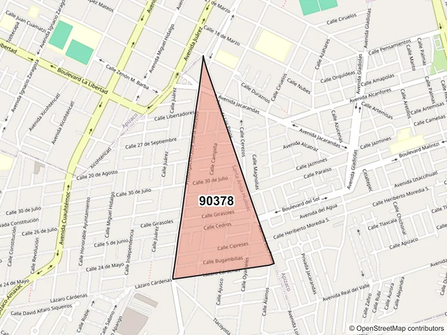 Mapa del código postal 90378, Apizaco, Tlaxcala