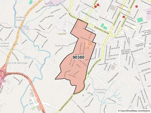 Mapa del código postal 90380, Apizaco, Tlaxcala
