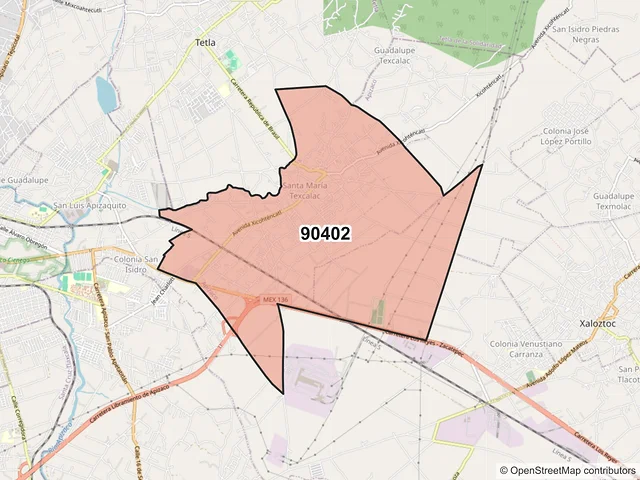 Mapa del código postal 90402, Apizaco, Tlaxcala