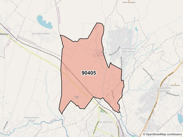 Mapa del código postal 90405, Apizaco, Tlaxcala