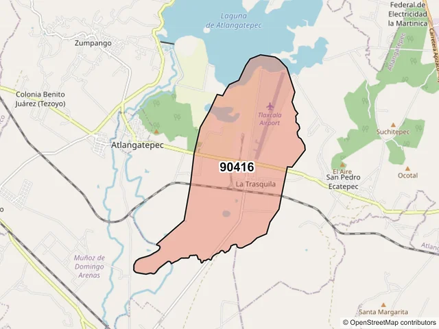 Mapa del código postal 90416, Atlangatepec, Tlaxcala