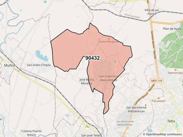 Mapa del código postal 90432, Tetla de la Solidaridad, Tlaxcala
