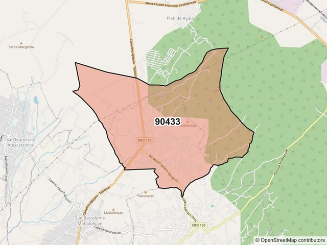 Mapa del código postal 90433, Tetla de la Solidaridad, Tlaxcala