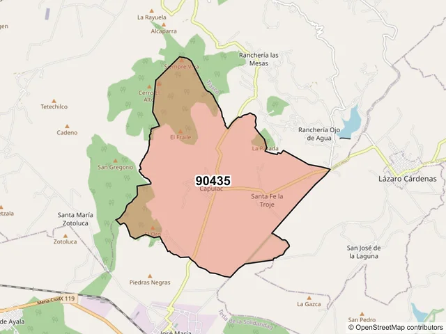 Mapa del código postal 90435, Tetla de la Solidaridad, Tlaxcala