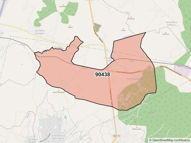 Mapa del código postal 90438, Tetla de la Solidaridad, Tlaxcala