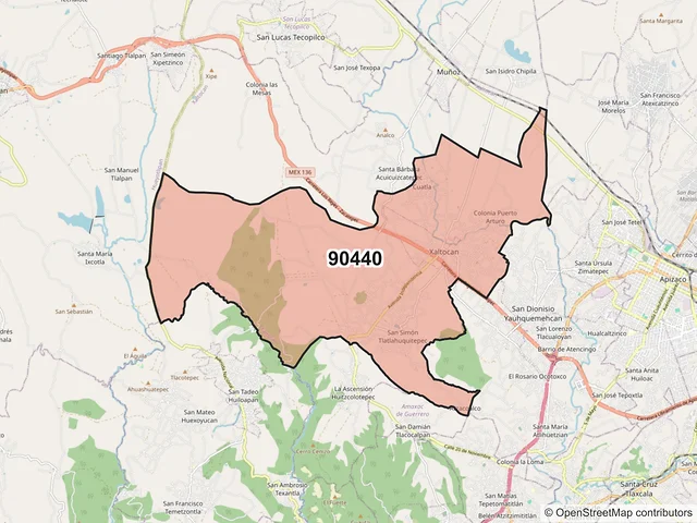 Mapa del código postal 90440, Xaltocan, Tlaxcala