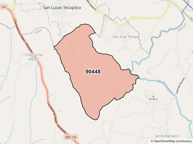 Mapa del código postal 90448, San Lucas Tecopilco, Tlaxcala