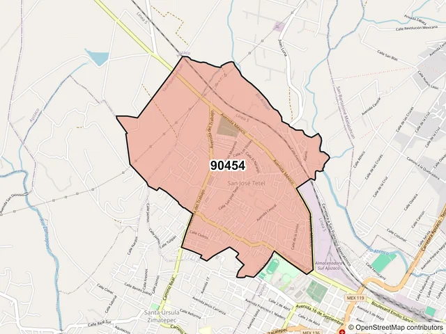 Mapa del código postal 90454, Yauhquemehcan, Tlaxcala