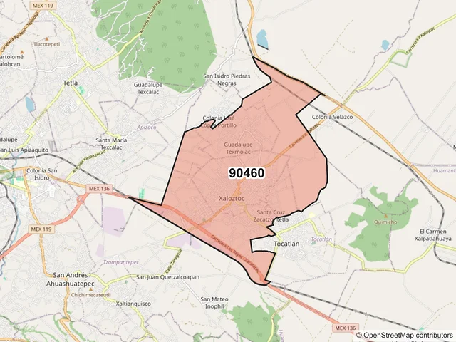 Mapa del código postal 90460, Xaloztoc, Tlaxcala