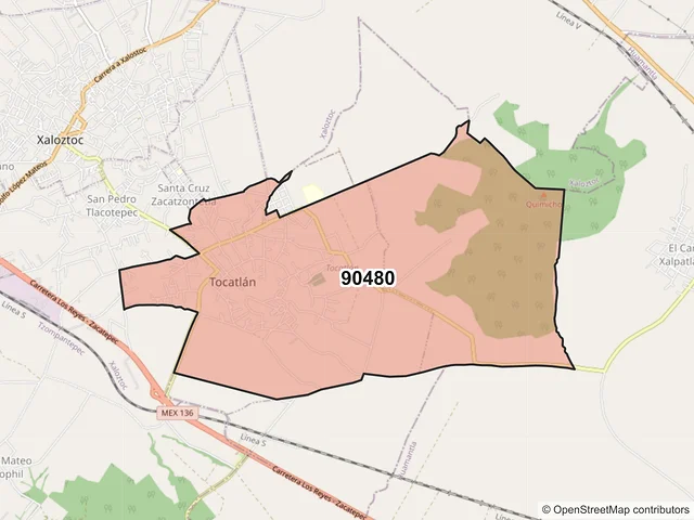 Mapa del código postal 90480, Tocatlán, Tlaxcala