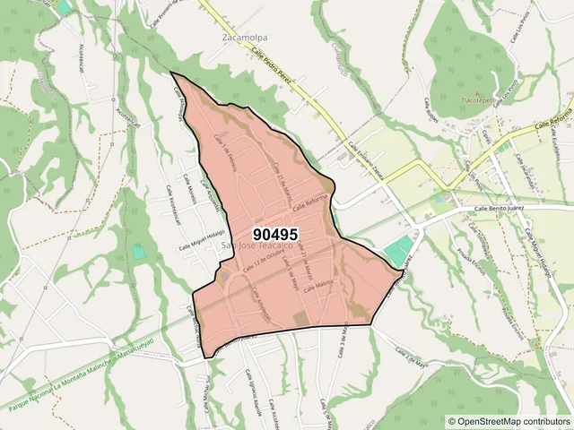 Mapa del código postal 90495, San José Teacalco, Tlaxcala