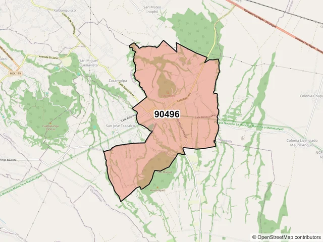 Mapa del código postal 90496, San José Teacalco, Tlaxcala